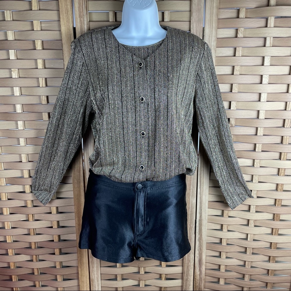 ALFRED DUNNER Lurex Metallic Glitter Disco 70s Style Double Layer Blouse